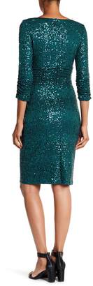 NUE by Shani 3/4 Sleeve Allover Sequin Dress