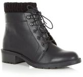 Thumbnail for your product : New Look Black Leather-Look Knitted Cuff Lace Up Boots