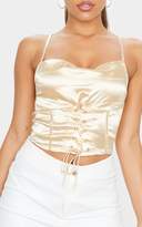 Thumbnail for your product : PrettyLittleThing Champagne Satin Cowl Neck Corset Lace Up Cami
