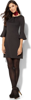 New York and Company Must-Have Bell-Sleeve Solid Fit & Flare Dress
