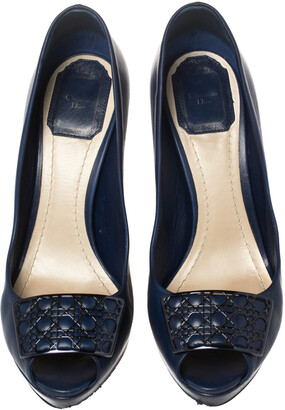 Christian Dior Blue Leather Peep Toe Pumps Size 37