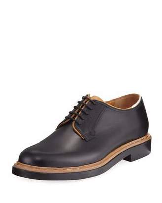 Valentino Two-Tone Leather Lace-Up Derby Shoe, Black