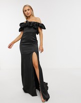 Thumbnail for your product : Club L London extreme ruffle detail maxi dress with thigh split in black