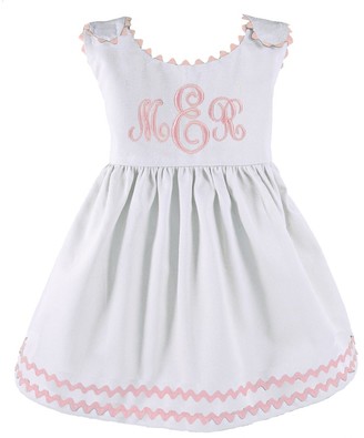 The Well Appointed House Girl's Pique Dress in White with Light Pink Trim