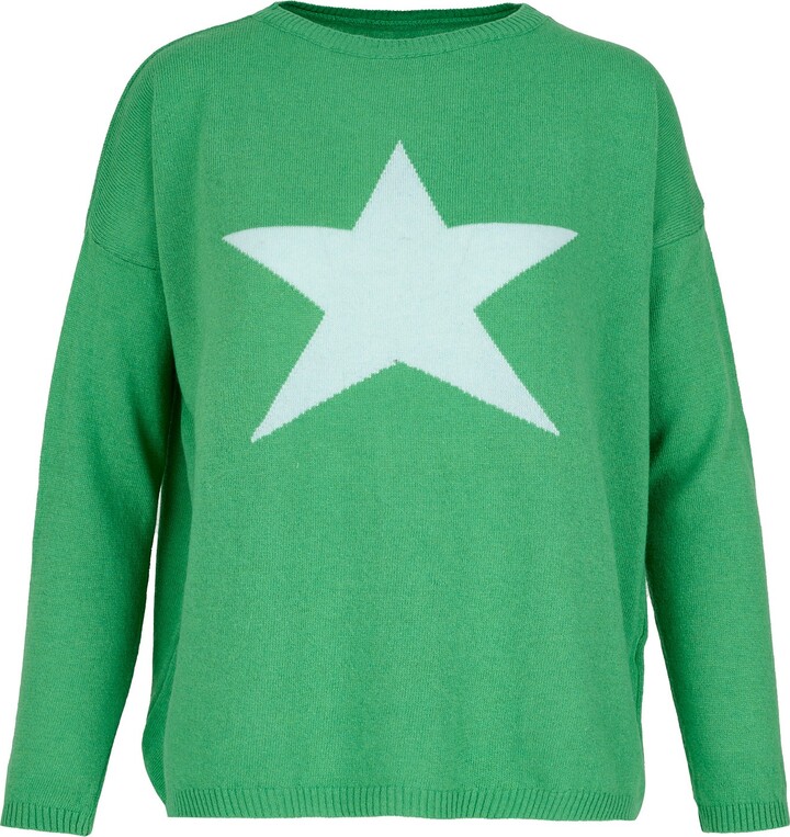 AtLAST Cashmere Mix Sweater In Green With Mint Green Star - ShopStyle