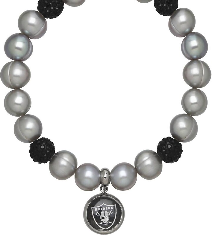 Honora Oakland Raiders Stretch Pearl & Crystal Bracelet In Grey
