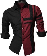 Thumbnail for your product : Sportrendy Men Casual Slim Fit Long Sleeve Printing Button Down Dress Shirt JZS048 White L