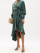 Thumbnail for your product : Zimmermann Bishop-sleeve Silk Wrap Midi Dress - Green