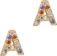 Diamonique SS Multicolor Initial Earrings, 14K Yellow Plated