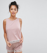 Thumbnail for your product : ASOS Petite Eyelash Lace Trim Vest & Short Pyjama Set