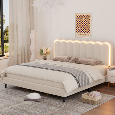 Latitude Run Upholstered Bed Frame with RGB LED Lights & Padded Headboard(No Mattress Included)