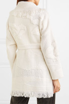 Thumbnail for your product : Alanui Fringed Merino Wool-blend Jacquard Cardigan - White