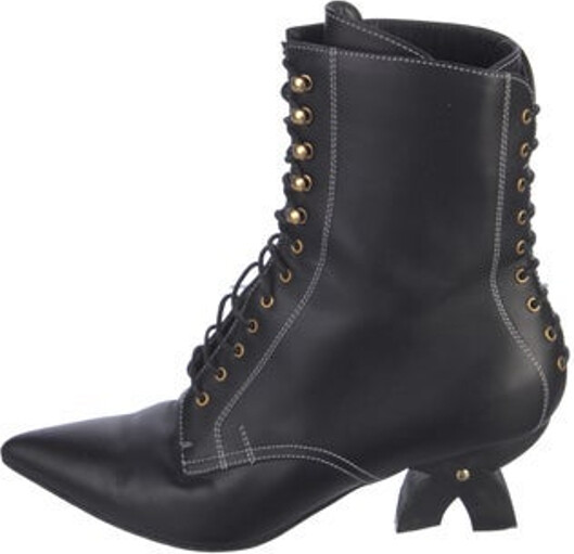 Loewe Leather Ankle Lace-Up Boots Black Pointed-Toes Lace-Up Closure at Uppers Unfortunately due to restrictions this item may not be eligible for shipping in all areas.