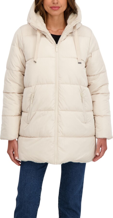 Sebby Collection Women's 3/4 Reversible Puffer Jacket