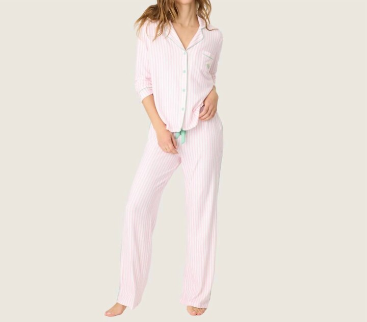 PJ Salvage Happiest On The Court Striped Pj Set In Ivory/pink