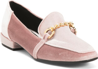 TJMAXX Velvet Loafers For Women, Leather/Gold