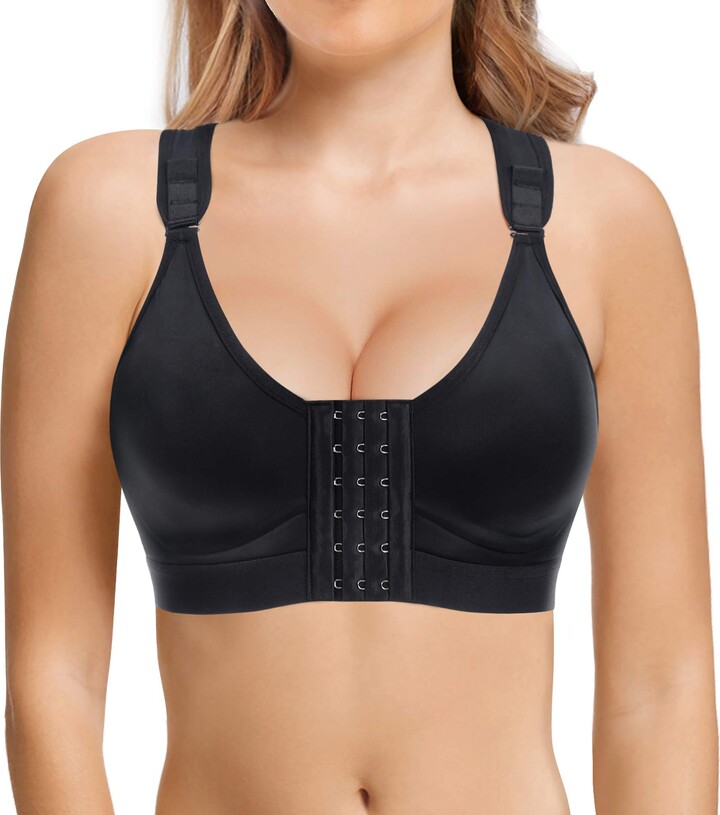 Bafully Post-operative support sports bra for women front closure racerback  removable padded bra - Black - 80 Centimetres - ShopStyle
