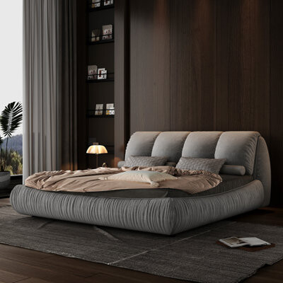 Latitude Run Bedroom Bed With Solid Wood Frame, Soft Fabric, Stable And Comfortable, Elegant Bed, Wood, Scratch- Upholstery, Oversized Headboard,