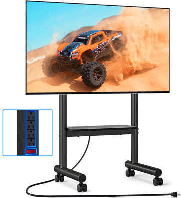 Rfiver Rolling Tv Stand With Power Outlet For 40-75 Inch Tvs, Portable Tv Stand On Wheels Up To 110 Lbs