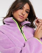 Thumbnail for your product : ASOS Design DESIGN cropped fleece jacket with neon binding-Green
