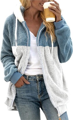 Mingfa.Y Women's Casual Color Block Sweatshirt Zipper Hoodie Loose Blouse  Warm Plush Coat Zip Sweaters for Women - ShopStyle