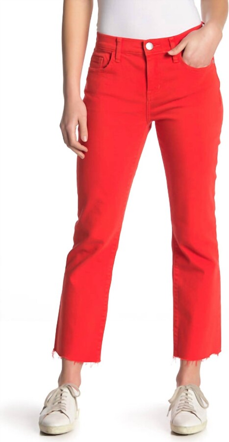 Current/Elliott The Kick Flare Crop High Waist Jean In Fiery Red