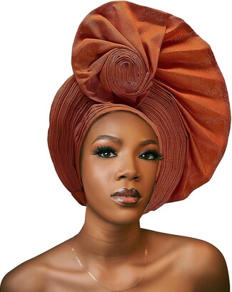 SugeGasa Auto Gele Headtie Already Made African Head Wraps For Women Turban  Gelee Nigerian Aso Oke Bonnet Femme Headgear Fashion Headbands 1set  (Orange) - ShopStyle Hats
