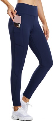 BALEAF Women's Fleece Lined Water Resistant Leggings High Waisted Thermal Running  Tights Winter Hiking Sports Trousers Pockets Navy L - ShopStyle