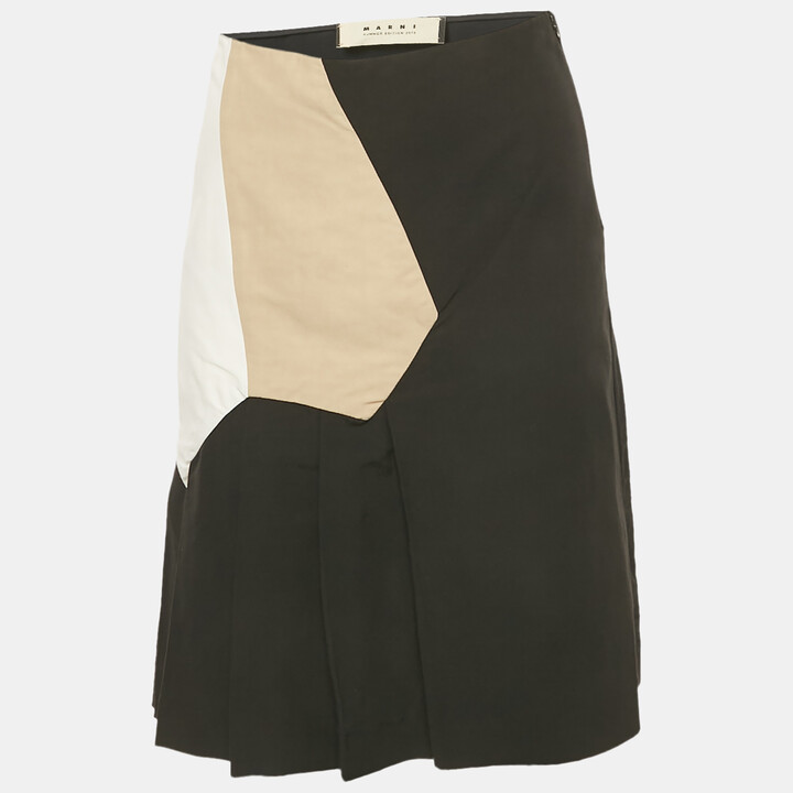 Marni Black Cotton Blend Pleated Knee Length Skirt S