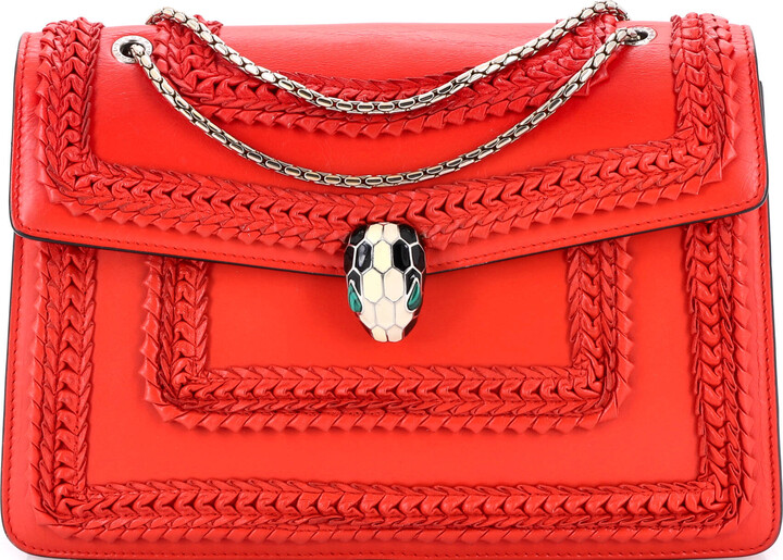 Bvlgari Serpenti Forever Square Shoulder Bag Plisse Leather Medium