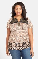 Thumbnail for your product : Lucky Brand Studded Yoke Print Top (Plus Size)