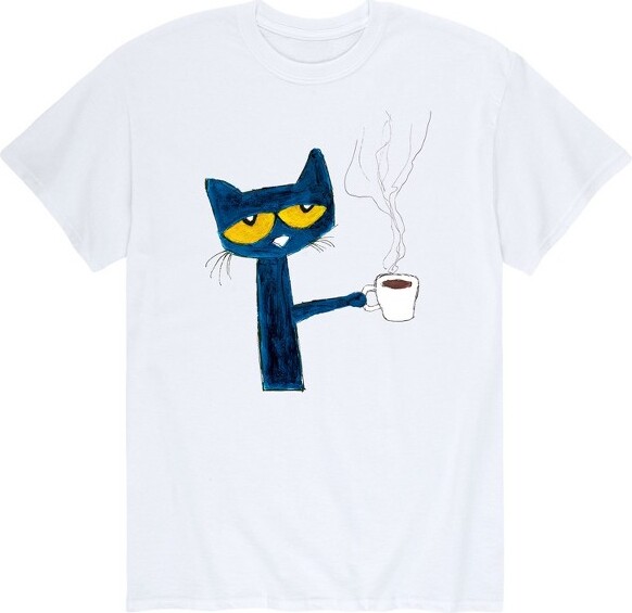 Pete The Cat Men'sPeteTheCatWithCoffeeShortSleeveGraphicT-Shirt-White-Small