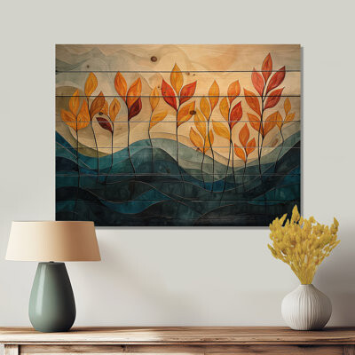 Abstract Botanical Field Of 4 Seasons Flow I - Flowers Wood Print - On Natural Pine Wood