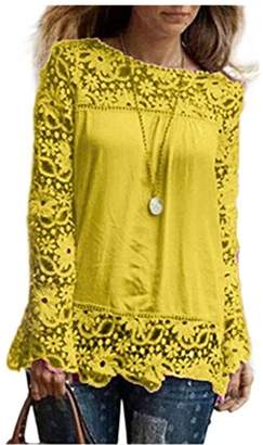 Fashion Story Women Lace Crochet Chiffon Sleeve Flower Autumn Top Blouse Shirt