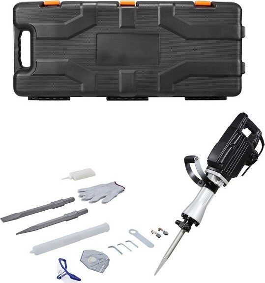 VEVORDemolitionJackHammer2800WPowerfulElectricJackhammer1200BPMConcreteBreakerwithaPointChiselaFlatChiselBlack