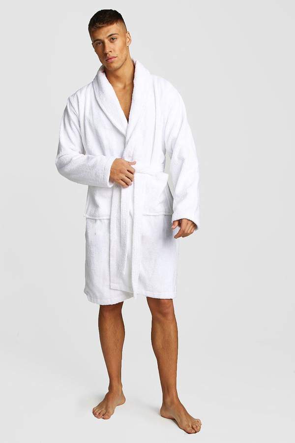 BoohoomanBoohooMAN Mens White MAN Embroidered Towelling dressing gown