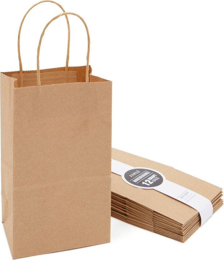 Juvale 12 Pack Small Kraft Brown Paper Gift Bags with Handles for