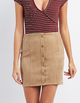 Charlotte Russe Faux Suede Button-Up Skirt