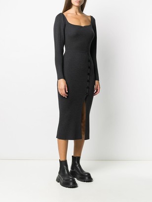 Sandro Buttoned Ribbed Knit Dress