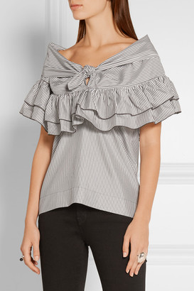 Isa Arfen Off-the-shoulder Striped Cotton And Silk-blend Top - White