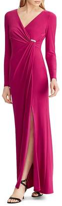 ralph lauren shirred jersey gown