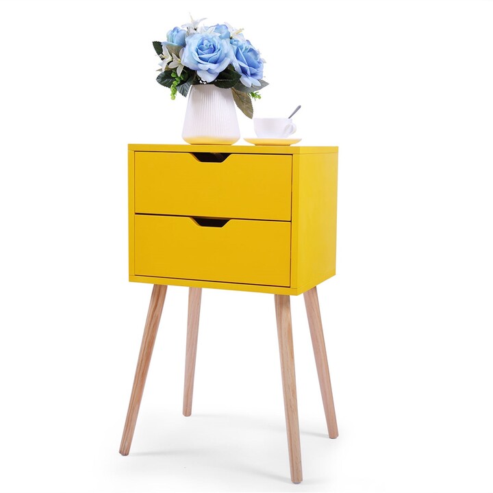 TONWIN MidCentury Nightstand W/ 2 Sliding Drawers, Sofa Side Table