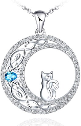 Sianilvera 925 Sterling Silver Cat Necklace for Women Girl Celtic Moon Cat Love Heart Sunflower Pendant Necklace Birthday Mother's Day Jewelry Gift for Mom Wife Girlfriend Daughter