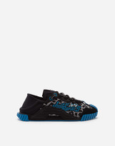 Thumbnail for your product : Dolce & Gabbana Mixed Material Ns1 Slip-On Sneakers With Jungle Print Over A Light Blue Base