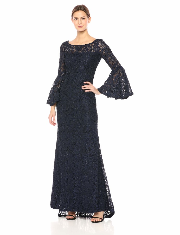 calvin klein bell sleeve lace gown