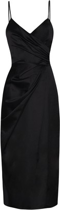 True Decadence Black Satin Wrap Front Cami Midi Dress