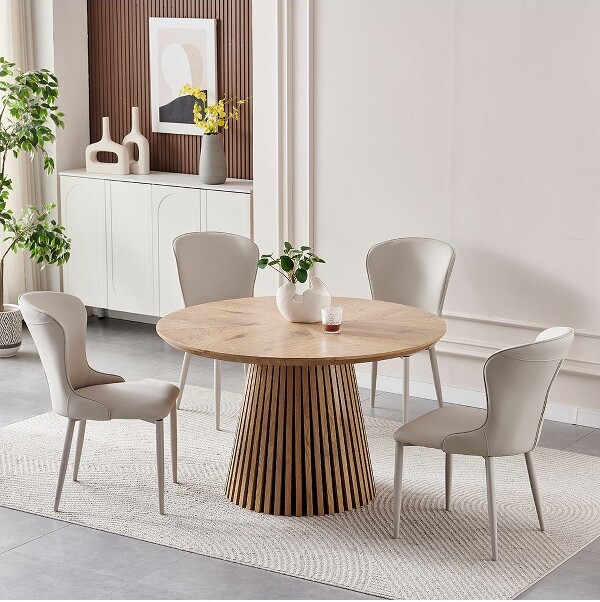 RacxilyWoodDiningTable,ModernOvalKitchenTablewithStylishDual-PillarDesign,PerfectforHomeDining&Gathering