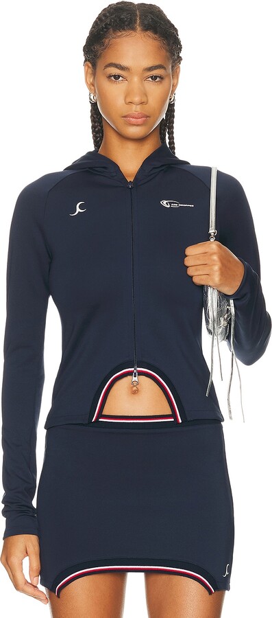 Jade Cropper Hooded Top in Navy