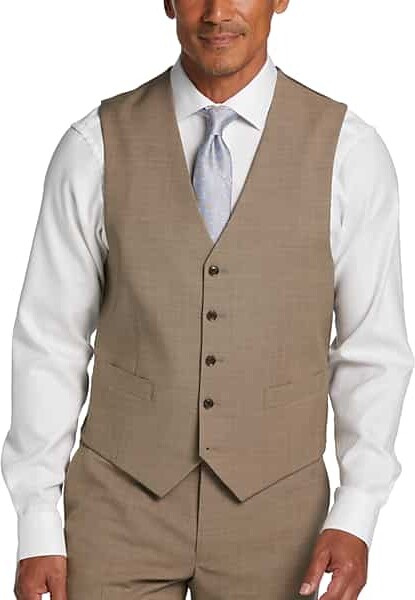 Tommy Hilfiger Modern Fit Wool Blend Men's Suit Vest Tan Sharkskin