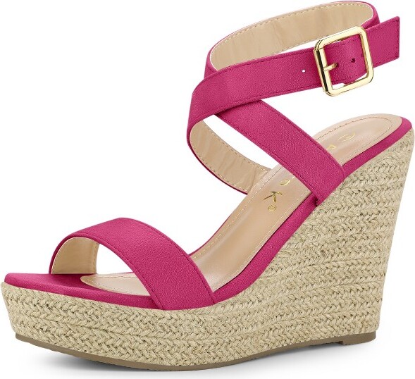 Allegra K Women' Slingback Cricro Epadrille Wedge Heel Sandal Hot Pink 7 -  ShopStyle